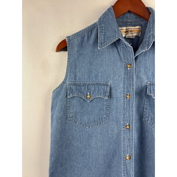 Vintage Public Clothing Company Denim Sleeveless Vest S 100% Cotton - Picture 2 of 4